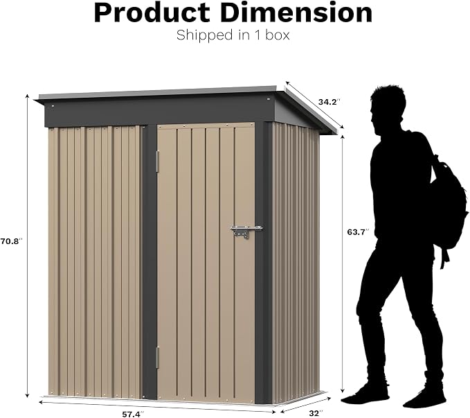 Greesum Outdoor Storage Shed 5 x 3 ft. Utility Tool Shed Metal Storage Garden Shed with Door & Lock for Patio Storage, Brown - Image 6