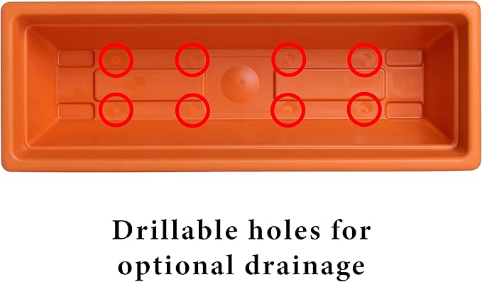 Rectangle Planter Box, 24 Inch Indoor/Outdoor Rectangular Planter, Durable UV Resistant, 4 Gallon Plastic Window Box Trough, Use for Herbs, Succulents, Vegetables (Terracotta)