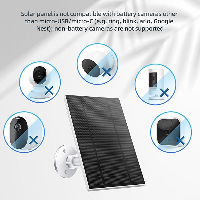 5W Solar Panel for Security Camera, Solar Panel with Micro USB & USB-C Port for DC 5V Outdoor Rechargeable Battery Camera, IP65 Waterproof, 360?? Adjustable Security Mount, 9.8ft Cable(White 1PC) - Image 8