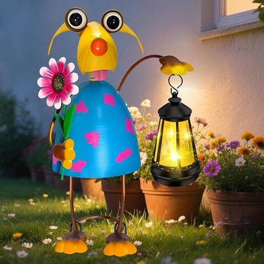 Solar Garden Statue with Lantern,Outdoor Waterproof Dog Decor for Home Patio Yard Lawn, Dog Lover Gifts for Women Mom Grandma