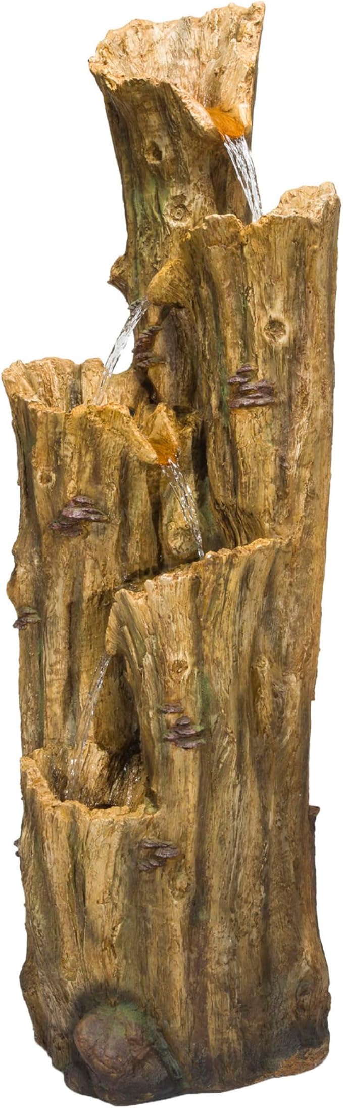 Alpine Corporation 65" Tall Outdoor 4-Tier Cascading Tree Bark Water Fountain with LED Lights