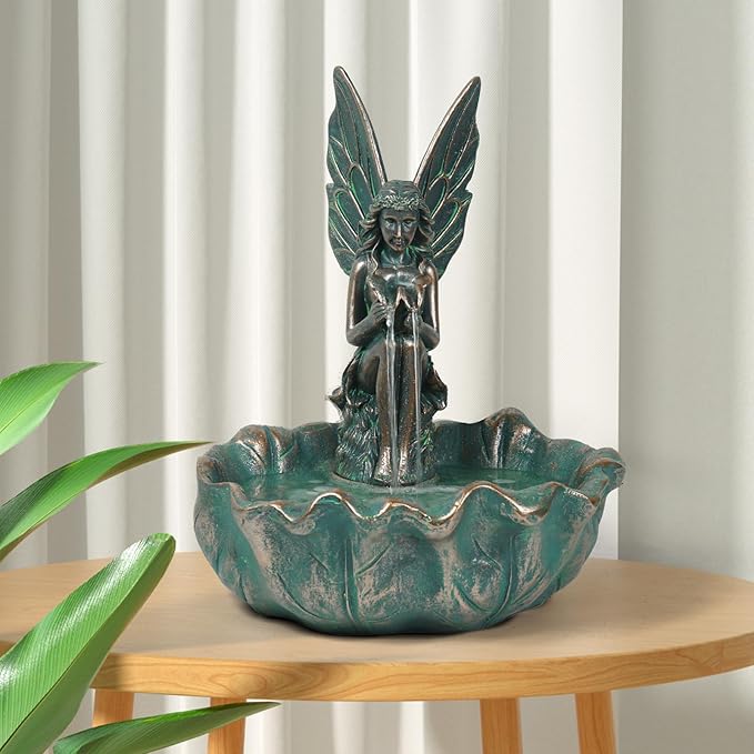 ZMG 14" Angel Fairy Outdoor Water Fall Fountain, Durable Resin Garden Fountain for Home Decor, Office, Gardens, Landscaping, Patios, Balconies, Bronze, Gift Ideas
