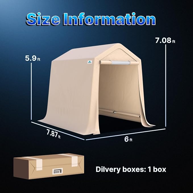 ADVANCE OUTDOOR 6x8 ft Outdoor Portable Storage Shelter Shed with 2 Roll up Zipper Doors & Vents Carport for Motorcycle Waterproof and UV Resistant Portable Garage Kit Tent, Beige - Image 5