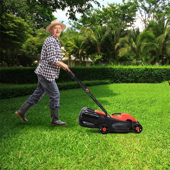 13-Inch Electric Lawn Mower 8 Gal Grass Collection Box 3 Adjustable Cutting Heights Lightweight 15.5LBS Push Mower for Garden (Red) - Image 6