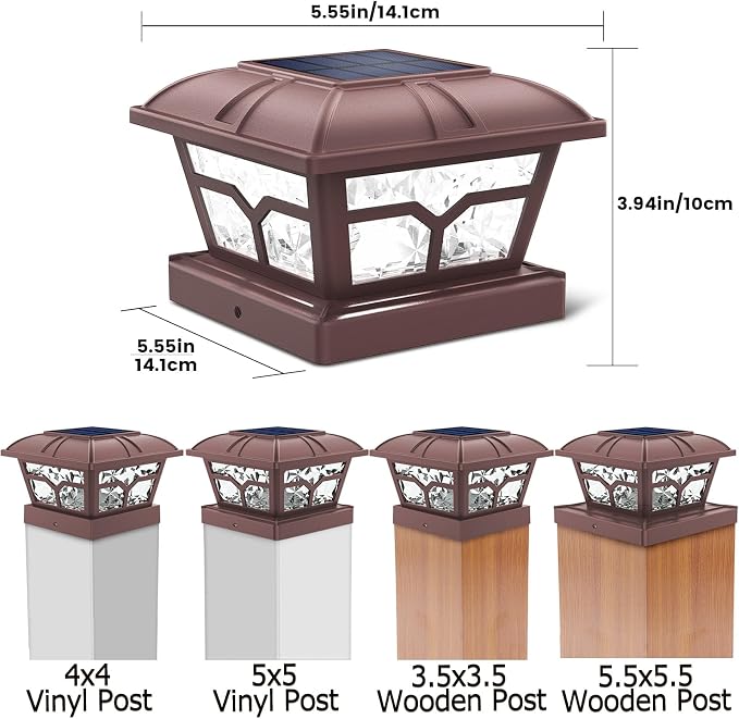 SIEDiNLAR Solar Post Cap Lights Outdoor 2 Color Modes 8 LEDs for 4x4 5x5 6x6 Posts Fence Deck Patio Decoration Warm White & Cool White Lighting Brown (2 Pack) - Image 4