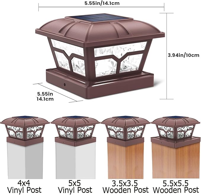 SIEDiNLAR Solar Post Cap Lights Outdoor 2 Color Modes 8 LEDs for 4x4 5x5 6x6 Posts Fence Deck Patio Decoration Warm White & Cool White Lighting Brown (1 Pack) - Image 5