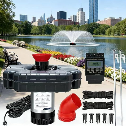 Pond Fountain Aerator 750W -Pond Fountain -1HP 15000 GPH Floating Aerator Pump-100ft Power Cord-2×Metal Ground Stakes-33x2Ft Traction Rope -for Ponds and Lakes 2026 Latest Model