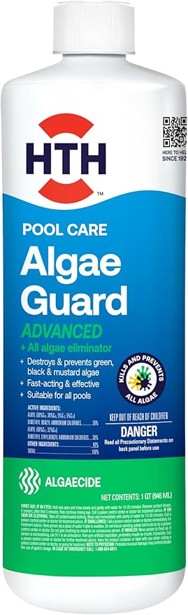 HTH 67243 Swimming Pool Care Advanced Algae Guard - Destroys and Prevents Green, Black & Mustard Algae for Crystal Clear Water, Fast Acting & Effective Swimming Pool Chemical, 32oz by HTH