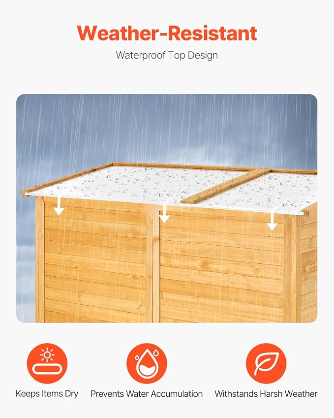 VEVOR Outdoor Storage Shed, Large Wooden Outside Storage Cabinet with Waterproof Roof and Metal Frame, Double Lockable Doors Garden Tool Shed Storage House Cabinet with Shelves, 55.1"x23.6"x67.5" - Image 5