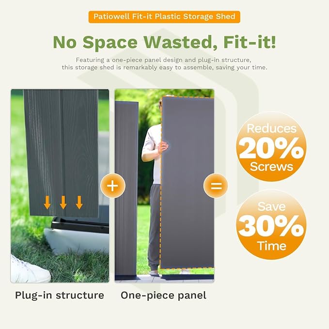 Patiowell 4' x 4' Outdoor Storage Shed with Floor, Plastic Shed Outside Resin Tool Shed with Window and Lockable Door for Backyard Garden Patio Lawn, Dark Grey (Fit-it Shed) - Image 4