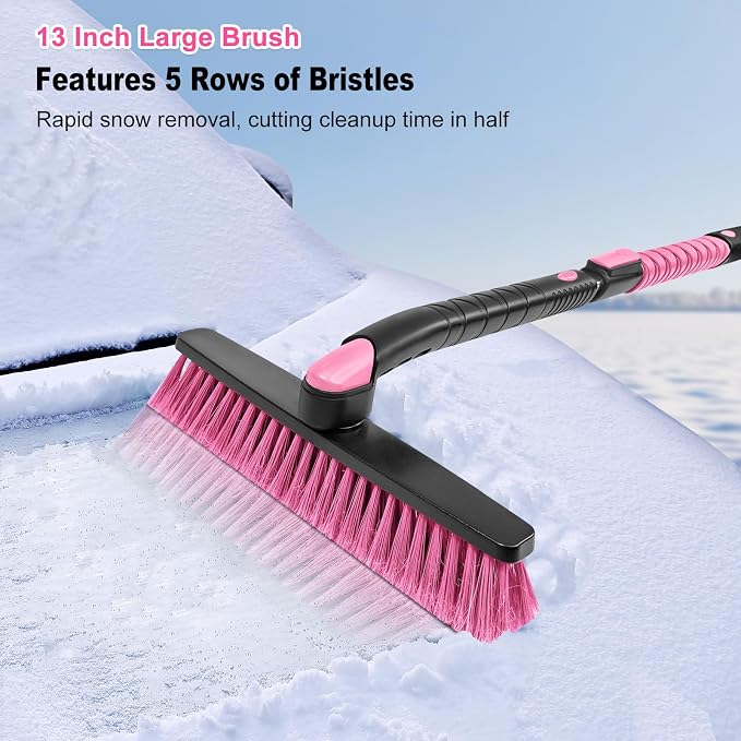 HEEYA 48 Inch Long Snow Brush for SUV, Extendable Ice Scraper and Brush with Foam Grip, 360° Pivoting Snow Car Brush for Truck Auto Jeep RV Vehicle Windshield Window - Pink - Image 3