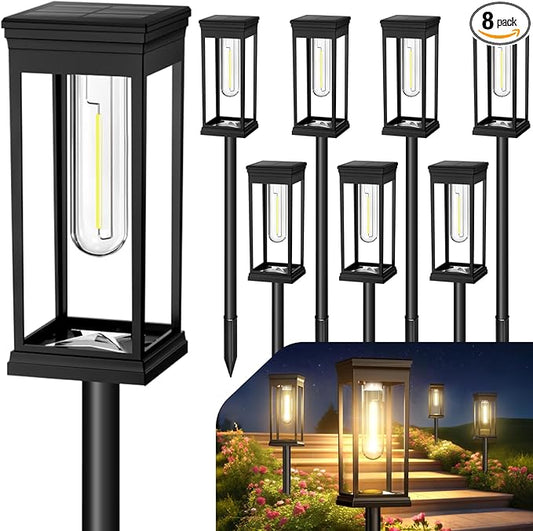 Upgraded Square Solar Pathway Lights Outdoor - 8 Pack, IP65 Waterproof & Super Bright, Auto On/Off Warm White LED, Landscape Lighting for Walkway Garden Driveway Decor