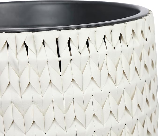 Alpine Corporation Indoor/Outdoor Poly Rattan Planters with Removable Inserts, Aesthetic Lawn and Garden Decor, White - Set of 3 Sizes