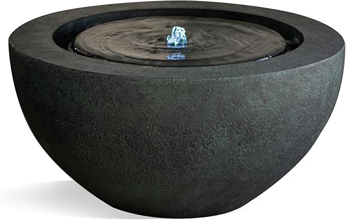 XBrand 19.8" W Round Sphere Water Fountain Indoor Outdoor with LED Light, Polyresin Bubbler Feature for Patio Garden Yard Home Décor, Dark Green