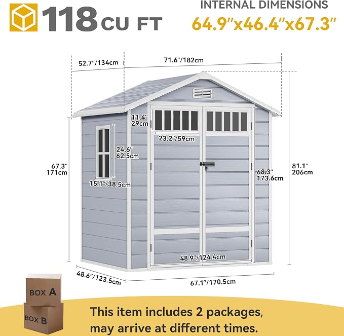 DWVO 6x4.4 FT Resin Storage Shed with Fence-Style and Side Windows, Lockable Door, and Vents for Garden, Backyard, Patio, Lawn, Gray - Image 8