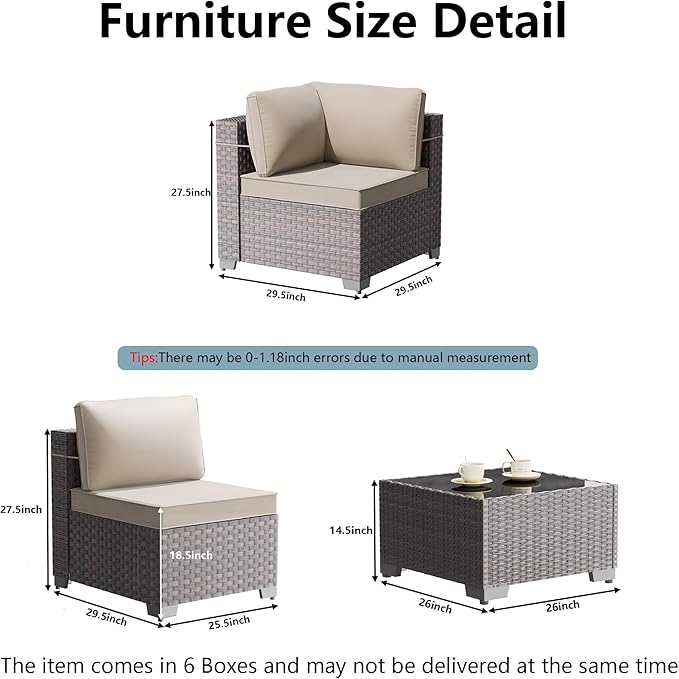 14 Pieces Outdoor Patio Furniture Set,Outdoor Sectional Furniture All Weather PE Rattan Wicker Patio Conversation Set with 2 Coffee Tables and 12 Thickened Cushions,Sand