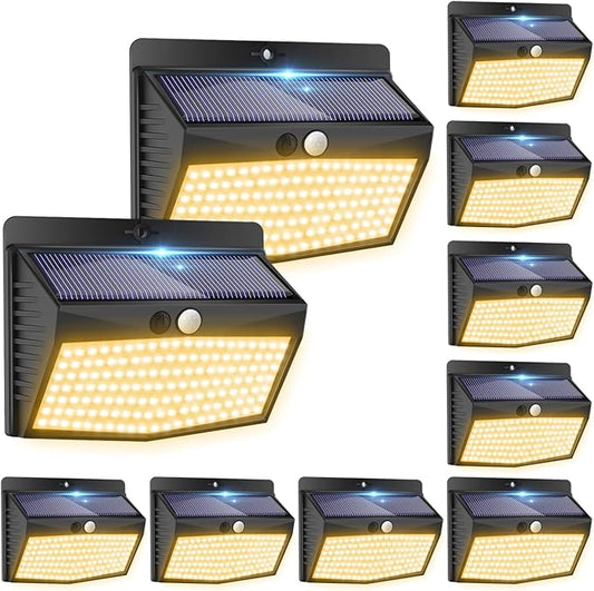 Solar Motion Sensor Outdoor Lights [138 LED/10 Packs] Solar Security Light Outdoor with 3 Lighting Modes Solar Powered Lights Waterproof for Outside Wall Garden Fence Backyard Deck（Warm White