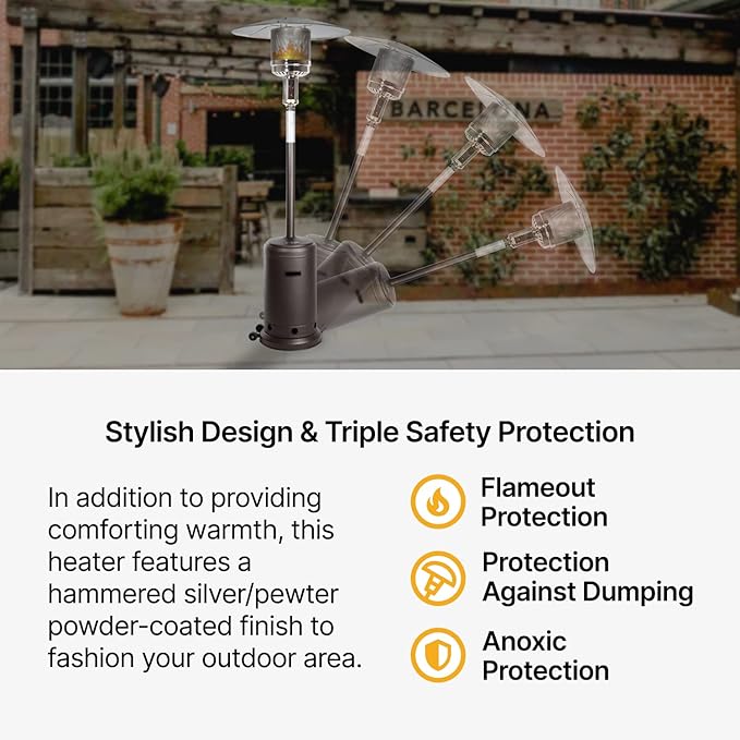 Outdoor Natural Gas Patio Heater, 45,000 BTU, XL-Series, Anti-Tilt Safety Shut-Off, Portable Heater, Includes Drink Table & Wheels, Residential & Commercial Matte Mocha 89" Tall