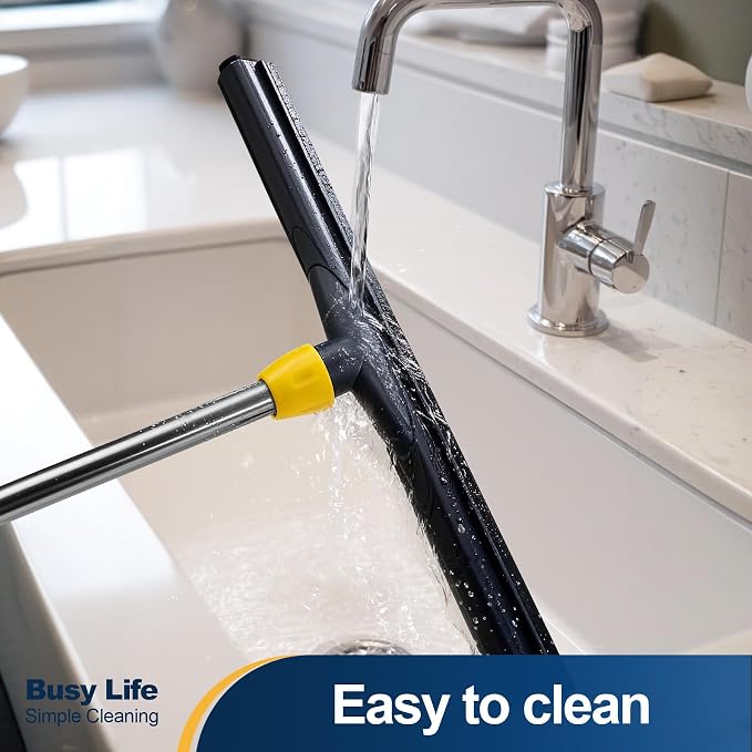 Yocada Floor Squeegee Scrubber Adjustable Telescopic Pole Heavy Duty Household Broom EVA Foam Blade for Garage Courtyard Shower Bathroom Floor Marble Glass Tile Water Foam Cleaning - Image 5
