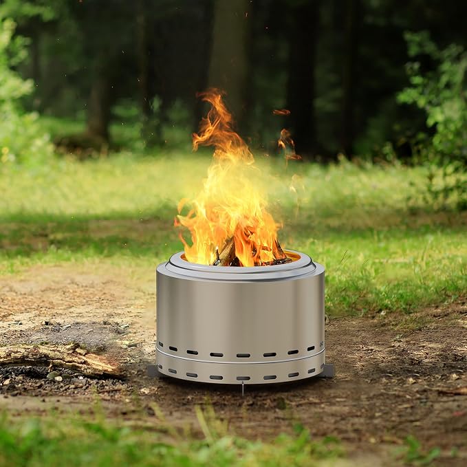 ROOMTEC 15" Smokeless Fire Pit, Portable Wood Burning Firepit with Stand and Bag, Easy Clean Bonfire with Removable Ash Pan, Low Smoke Fireplaces for Camping, Patio and Outside - Image 5