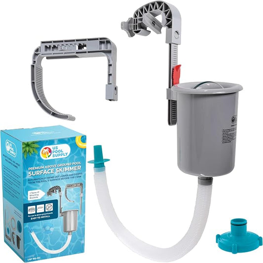 U.S. Pool Supply Pool Skimmer - Above Ground Pool Skimmer, Floating Pool Surface Skimmer, Pool Accessories - Clean Debris Basket, Wall Mount, Attaches to Inflatable Collars, Tubular and Metal Frames by USPoolSupply