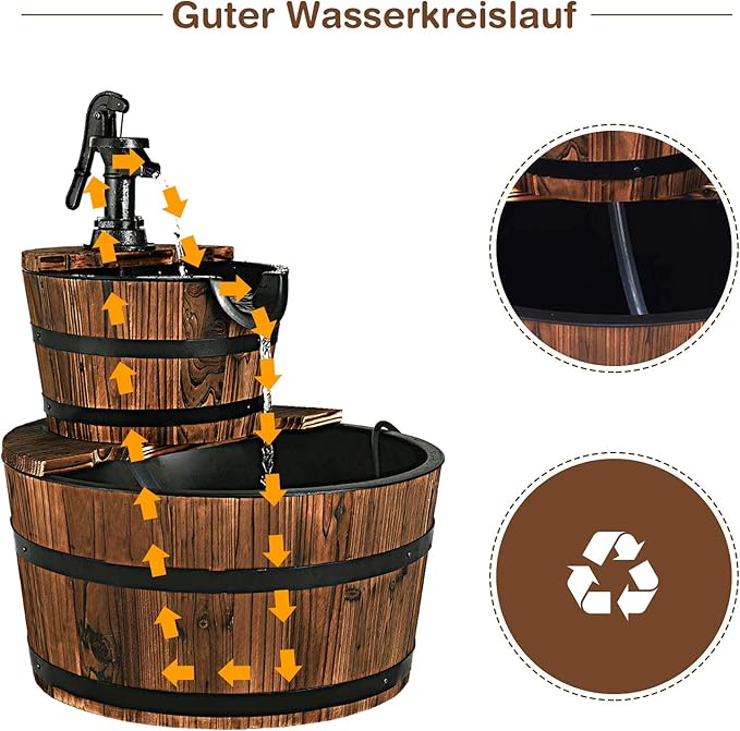 Tangkula 2-Tier Water Fountain Outdoor, Rustic Wood Cascading Waterfall Fountain with Electric Pump, Outside Water Feature with Decorative Hand for Garden Patio Backyard (Fir Wood)