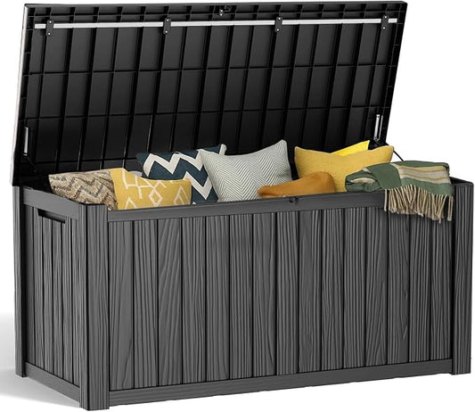 PatioZen 150 Gallon Resin Deck Box, Lockable Patio Outdoor Storage Box for Furniture, Garden Tools and Tools Storage, Waterproof Outside Storage Boxes - Black by OutdoorLivingPerfected