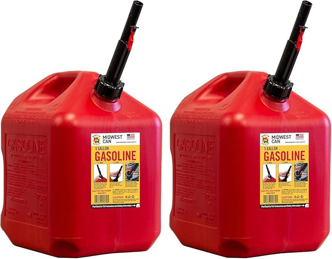 Midwest Can Company 5610 5 Gallon Gas Can Fuel Container Jugs w/Spout (2 Pack) by Midwest+Can