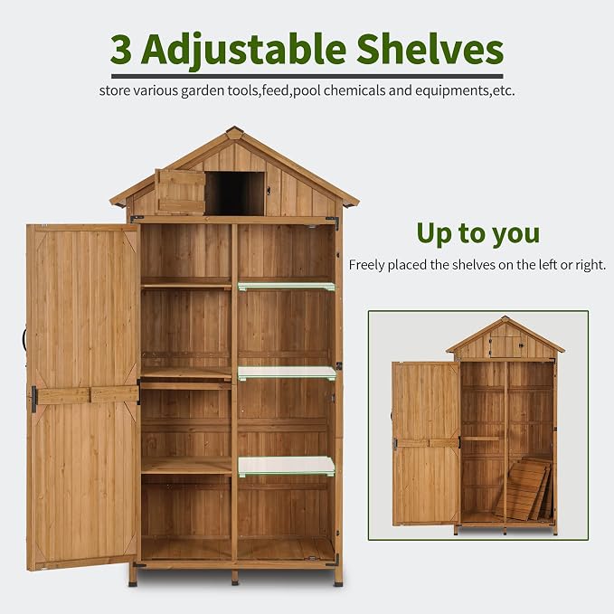 MCombo Large Outdoor Storage Cabinet with 3 Adjustable Shelves, 82 Inches Tall Storage Shed, Wood Garden Shed with Locks for Patio Yard Lawn, 1970 - Image 4