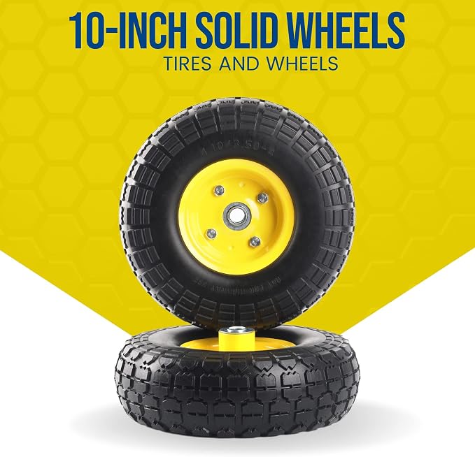 (2-Pack) 10-Inch Solid Tire Wheels - Replacement 4.10/3.50-4" Flat Free Tires and Wheels with 5/8" Axle Bore Hole Bearings, 2.17" Offset Hub -Perfect for Hand Truck, Wheelbarrow, Gorilla Carts - Image 4