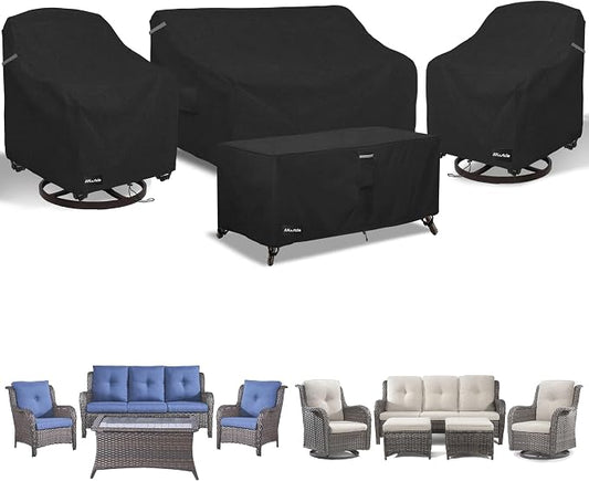 ANartcle Patio Furniture Covers 4 Piece Set, 600D Waterproof Heavy Duty Outdoor Furniture Covers,Fit Wicker Patio Sofa, Swivel Rocker Chair and Coffee Table,Black by PatioFurnitureCovers