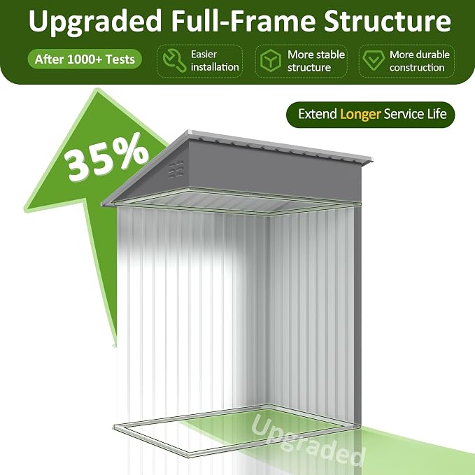 DAUSOLA 5x3 FT Outdoor Storage Shed, Metal Garden Tool Shed with Updated Frame Structure and Lockable Doors, Ideal for Backyard Garden Patio Lawn, Grey - Image 5