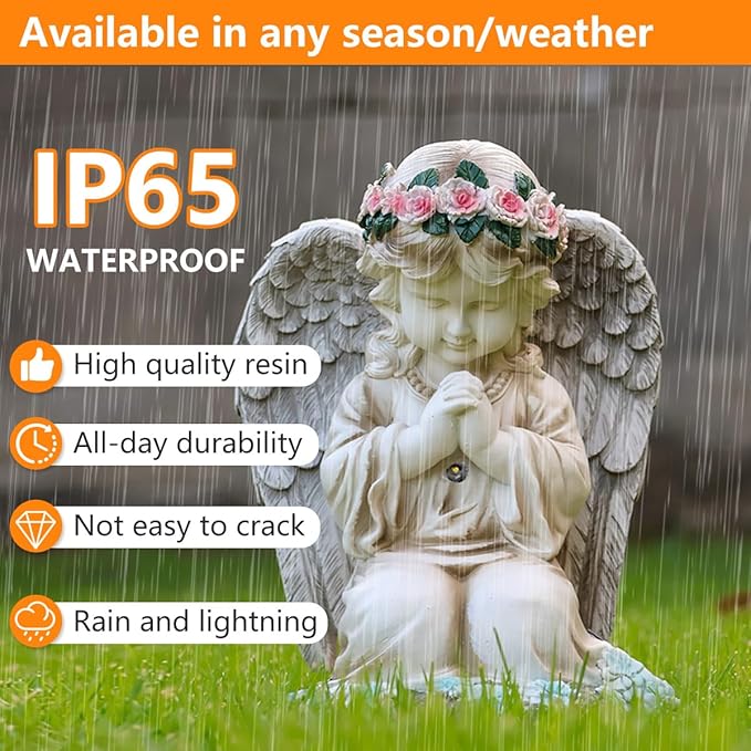 Solar Garden Outdoor Statues Lights, Resin Angel Figurine Light for Patio, Balcony, Yard, Lawn Ornament, Unique Housewarming Gifts and Yard Decor