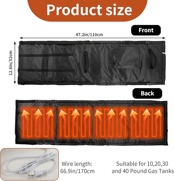 Propane Tank Heater Blanket,Gas LP Cylinder Tank Heater with Temperature Controller Adjustment and Timer Function,86-141°F Fixed Propane Tank Warmer Blanket for 5 gallons,20,30,40lb Gas Tanks (Black)