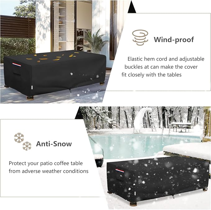 Outdoor Coffee Table Cover Waterproof, Heavy Duty Patio Rectangular Side Table Covers, 42W x 26D x 16H Inches Outdoor Tables Cover (Black) - Image 7