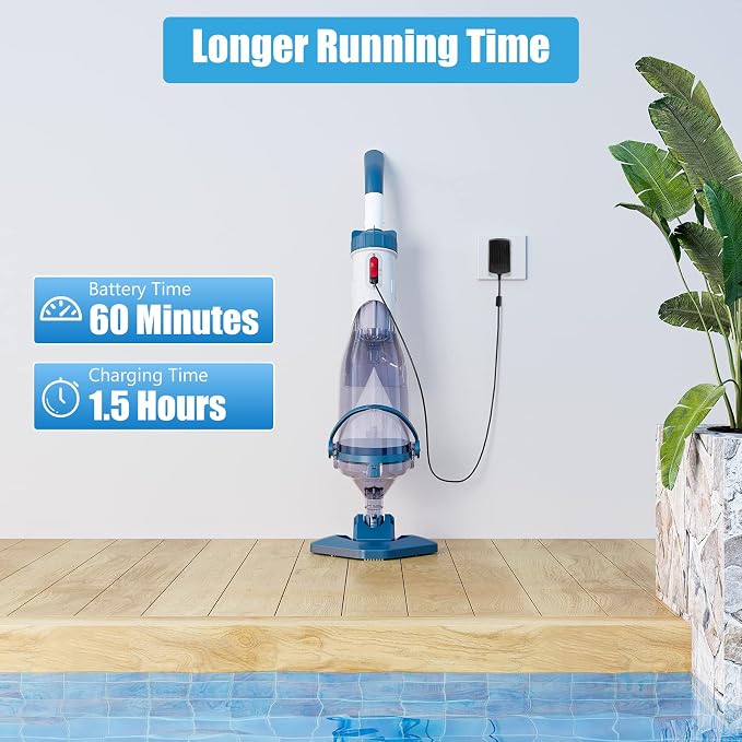 Pool Vacuum for Above Ground Pool with a Telescopic Pole, Running time up to 1H, Handheld Rechargeable Pool Cleaner with Powerful Suction up to 18.5 gallons/min, Ideal for Leaves & Debris, PC10 - Image 4