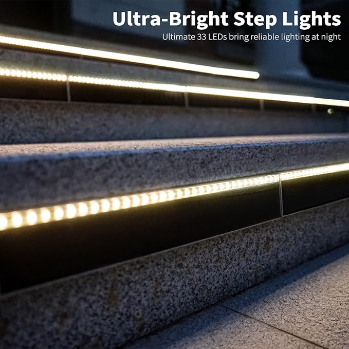 Solar Step Lights for Outside, 33 Focused-Beam High-Brightness LEDs, Waterproof Aluminum Outdoor Stair Light for Risers, Curbsides, Poolsides, Planter Edges (Warm White, 8Pack)
