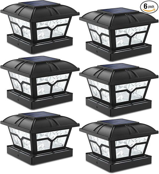 SIEDiNLAR Solar Post Cap Lights Outdoor 2 Color Modes 8 LEDs for 4x4 5x5 6x6 Posts Fence Patio Deck Decoration Warm White & Cool White Lighting Black (6 Pack) by Siedinlar