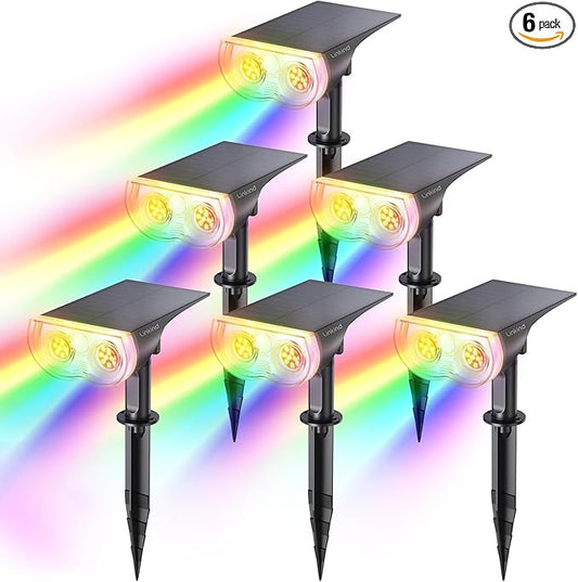Linkind Solar Lights Outdoor Waterproof IP65, StarRay RGB Solar Spot Lights Outdoor, Color Changing Outdoor Solar Lights for Yard, Garden, Pathway, Holiday Decorations (Multicolor, 6 Pack)