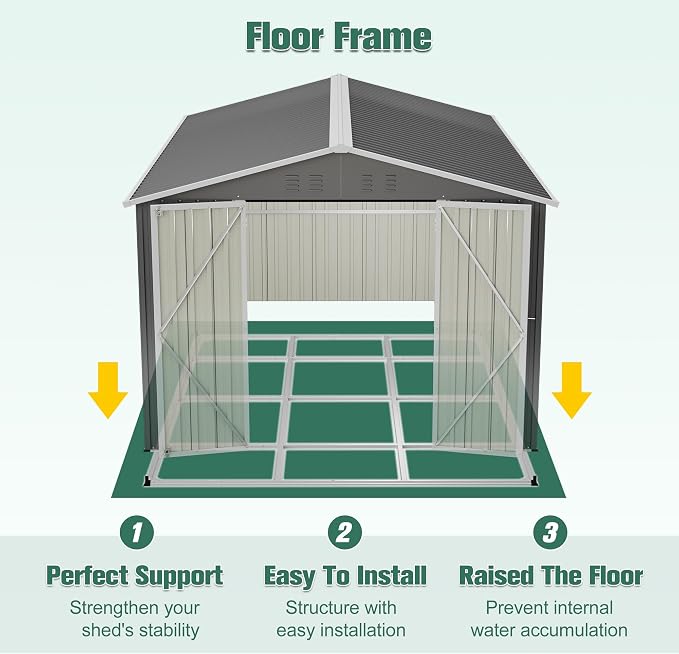 YOPTO 8x12 FT Large Outdoor Storage Shed with Lockable Doors & Floor Base,Weather-Resistant Metal Tool Shed for Garden, Backyard,Patio,Lawn,Gray - Image 11