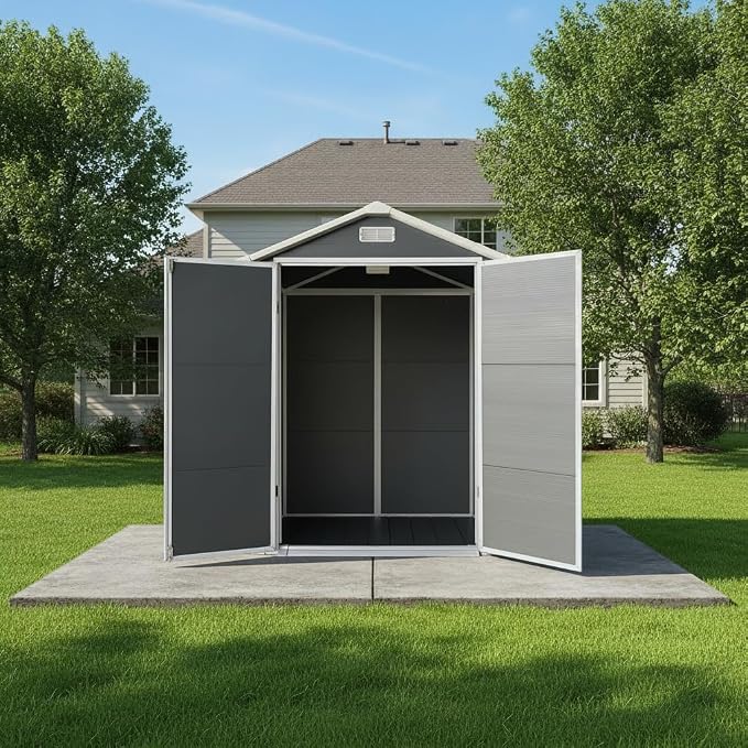 YOPTO 6x4 FT Plastic Storage Shed,Outdoor Storage Shed with Floor and Lockable Door,Waterproof Garden Shed W/Windows & Vents,Sloped Roof,Tool House for Storing Bicycles,Lawnmowers,Gray - Image 12