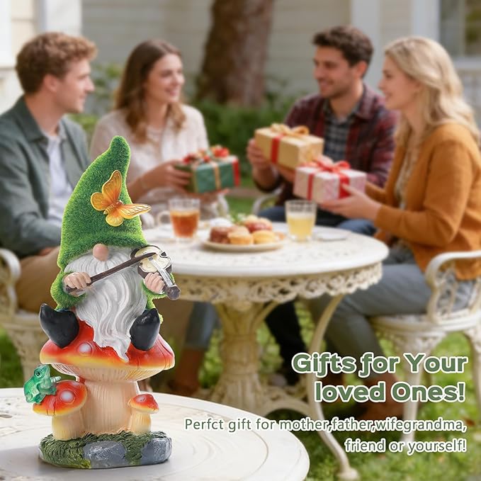 Solar Gnomes Garden Statue Decor for Sping Summer,Gnome Figurines with LED Light for Garden Decorations for Patio Lawn Balcony Fairy Gardens Housewarming Gifts for Women Mom Grandma