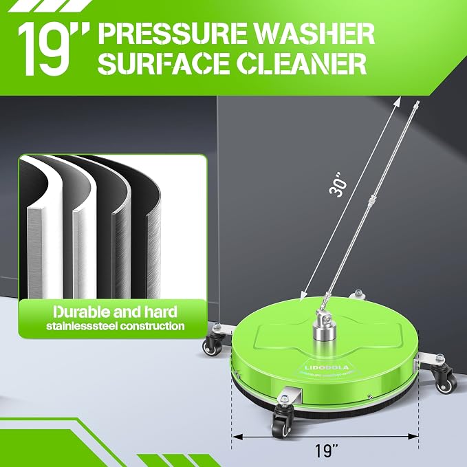 LidoDola 19'' Pressure Washer Surface Cleaner with 4 Wheels - Stainless Steel Surface Cleaner for Pressure Washer Attachment for Concrete, Driveway, Patio, Sidewalk, Deck and Driveways (19 INCH GREEN) - Image 4
