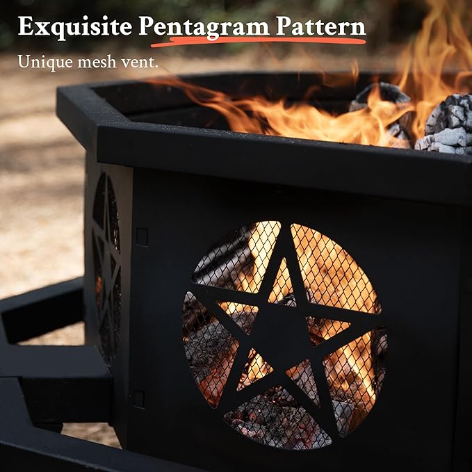 Verdeluxe 43 Inch Octagonal Fire Pit with Cooking Grill,Outdoor Wood Burning Fire Pit for Camping Outside Picnic Bonfire,Heavy Duty Firepit for Backyard Garden Patio - Image 4