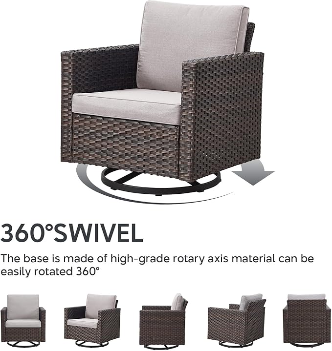 9 Piece Wicker Patio Furniture Set - Outdoor Swivel Rocker Chairs Set with Coffee Table, Rattan Chairs, 3 Seat Sofa & Ottomans, Patio Conversation Sets for Bcakyard Deck - Brown/Beige