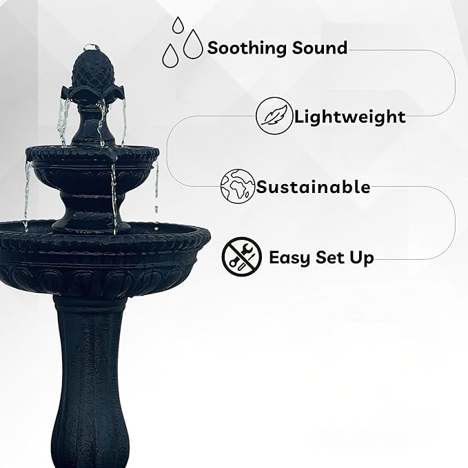 XBrand 39" 2-Tier Outdoor Freestanding Solar Water Fountain - Classic Design, Black Resin Bird Bath with Pump - Ideal for Yard, Lawn and Garden, Porch Décor