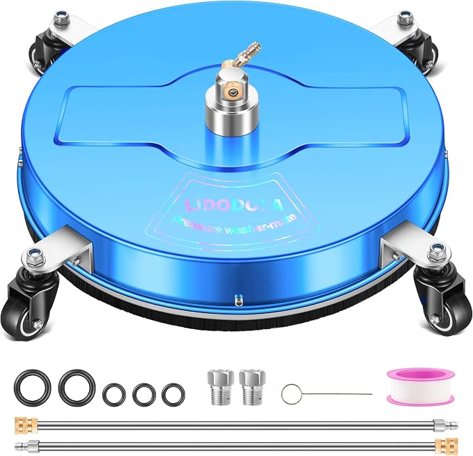 LidoDola 19'' Pressure Washer Surface Cleaner with 4 Wheels - Stainless Steel Surface Cleaner for Pressure Washer Attachment for Concrete, Driveway, Patio, Sidewalk, Deck and Driveways (19 INCH Blue) by LidoDola