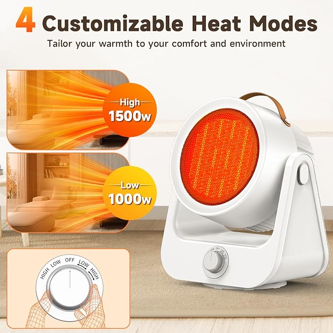 1500W PTC Ceramic Garage Heater Electric, 250Sq.ft 1S Heating, 100° Vertical & Horizontal 3D Swing & 4Modes, Patio Heaters for Outdoor Use, Tip-over&Overheat Safe Outdoor Heaters for Patio