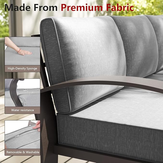 Aluminum Patio Furniture Set with Fire Pit Table, 8 Seats Outdoor Patio Conversation Sets with Swivel Chair Modern Metal Sectional Sofa with Upgrade Cushions for Patio, Backyard - Grey