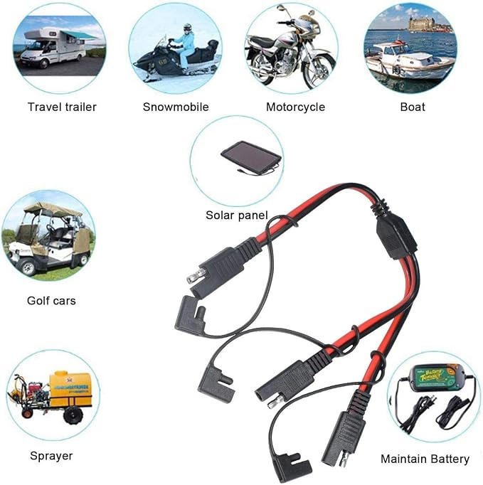 14AWG SAE DC Power Automotive Connector Cable Y Splitter 1 to 2 SAE Extension Cable, Fit for Suitable for Solar Battery Connection and Transfer 12inch/30cm - with Protective Cover - Image 6
